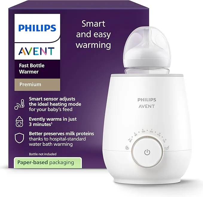Philips Avent Premium Calientabiberones rápido- Control de temperatura inteligente, calienta uniformemente sin puntos calientes, sistema al baño maría de calidad hospitalaria, SCF358/00