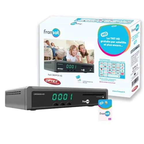OPTEX ORS9939HD - Receptor de TV satélite HD grabadora USB + tarjeta Fransat PC7 (Satélite Eutelsat)