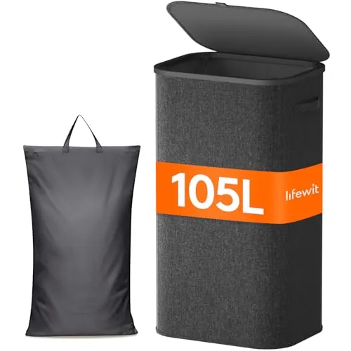 Lifewit Cesto Ropa Sucia, Cesta Ropa Plegable con Bolsa Extraíble y Asa, Cubo Ropa Sucia con Tapa, Laundry Basket para Dormitorio, Baño, Lavandería, Dormitorio, 105 L, Gris Oscuro