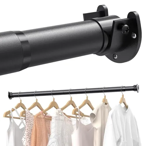 Supforce Barra de Armario Extensible 43-211cm con Soportes, Negra