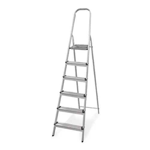 Amig - Escalera Plegable con 6 peldaños - Fabricada en Aluminio - Medida de Peldaños Pequeños:28x8cm - Medida de Peldaño Grande: 25x25x28 cm - Uso Doméstico - Carga Máxima 150 kg