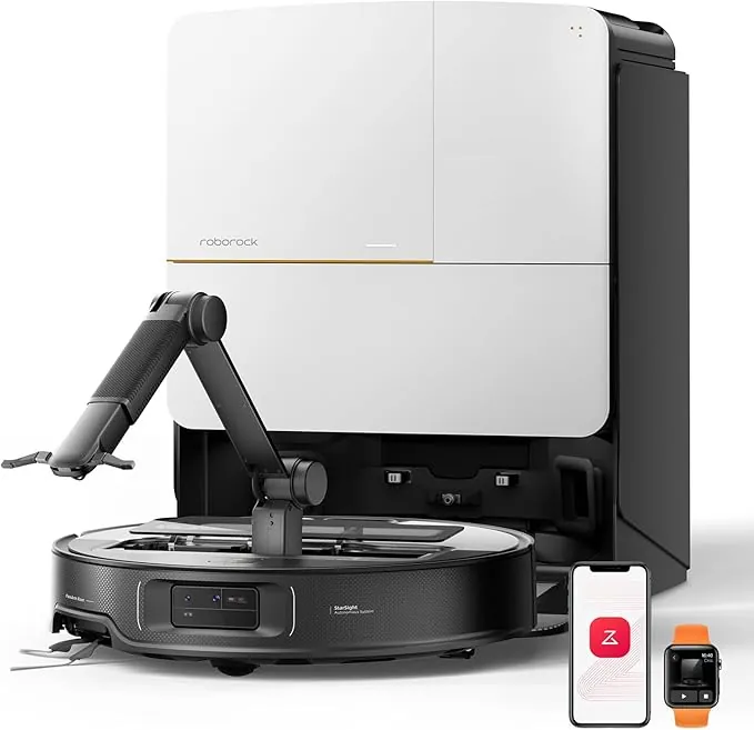 roborock Saros Z70 Robot Aspirador con Brazo Mecánico OmniGrip Plegable de 5 Ejes, Succión de 22000 Pa, Doble Sistema antienredos, Diseño Ultrafino de 7,98 cm y Evitar 108 Tipos de Obustáculos, Plata