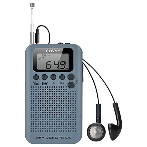Radio Portátil Pequeña Mini Radio de Bolsillo Am FM Estéreo Sintonización Digital Radio con Altavoz de Sonido Reloj Despertador y Temporizador Auricular