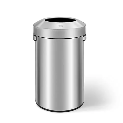 EKO Bote de Basura con Parte Superior Abierta, Acabado de Acero Inoxidable Cepillado, 90 litros
