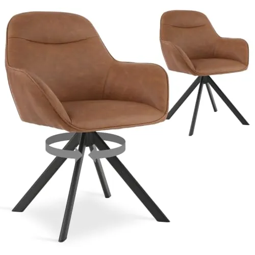 Goeurvant Pack de 2 Sillas de Comedor Giratorias con reposabrazos, Silla Giratoria 360°, Silla en Piel sintética, Silla de Oficina o Cocina, Marrón