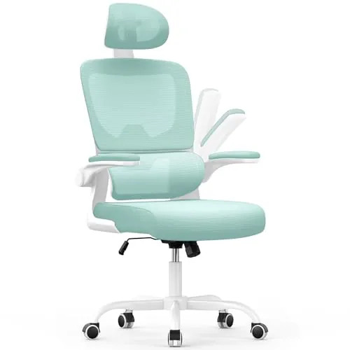 naspaluro Silla de Oficina Ergonómica con Soporte Lumbar, Silla de Escritorio de Respaldo con Reposacabezas y Altura Ajustables, Reposabrazos Abatible, Silla de Ordenador para Oficina en Casa, Verde