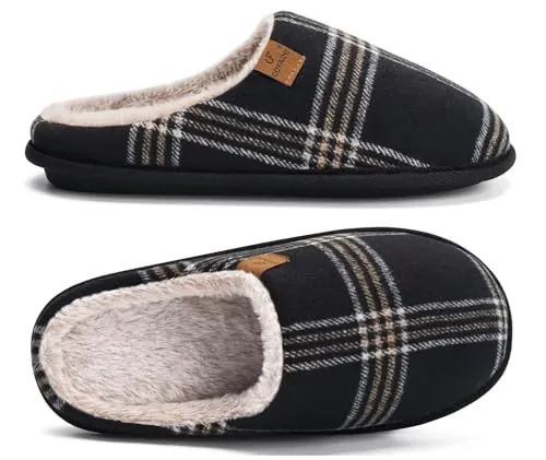 COFACE Zapatillas de Estar en Casa Hombre Tartán Invierno | Cálido Forro de Felpa Pantuflas Alta Densidad Espuma de Memoria Zapatos con Antideslizante Suela Negro Tallas 41