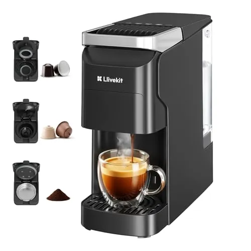 LLIVEKIT Cafetera Multicápsulas 3 en 1 Presión 20 Bar, Autolimpieza