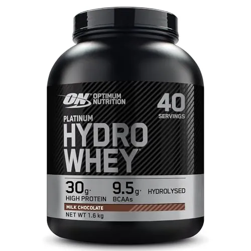 Optimum Nutrition Platinum Suero Hydro, Aislado de Proteína de Leche Hidrolizada en Polvo con Aminoácidos Esenciales, Glutamina y BCAA, Sabor Chocolate con Leche, 40 Porciones, 1,6 kg
