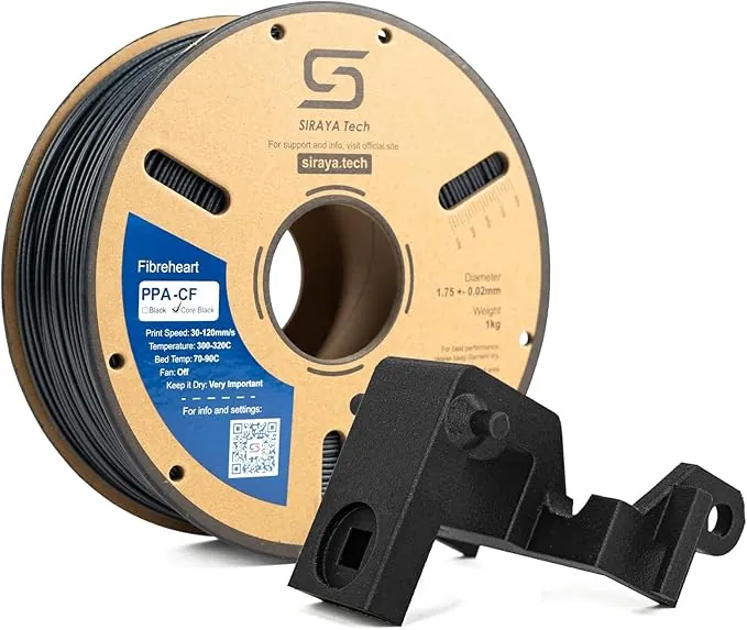 Siraya Tech Fibreheart PPA-CF Core Black Filamento para impresora 3D – Nylon PPA con 25% de fibra de carbono concentrada en el núcleo, resistente al calor y con baja deformación (Negro, 1kg)