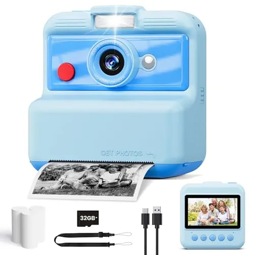 CAMCLID Camara Fotos Infantil Instantanea, 3,0 Pulgada Camara Fotos Niños, 48MP/2,5K UHD Cámara Instantánea con Tarjeta de 32 GB, Regalo para Niñas y Niños de 3 4 5 6 7 8 9 10 11 Años (Azul)