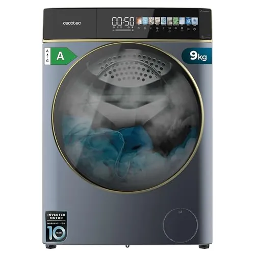 Cecotec Lavadora 9Kg Carga Frontal Autodosis Bolero DressCode 9900 Autodose Inverter FullColor Ice Blue A. Acabado Azul 1400 Rpm, Pantalla 10,3", Inverter, SteamMax, Clase A