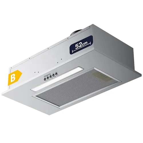 Ciarra CBCS5913D Ancho 52 cm Campana Extractora Encastrable Evacuación al exterior y Recirculación interna por Filtro de Carbono CBCF005 Capacidad 300 m³/h Acero Inoxidable 1X1W Tira Luminosa LED