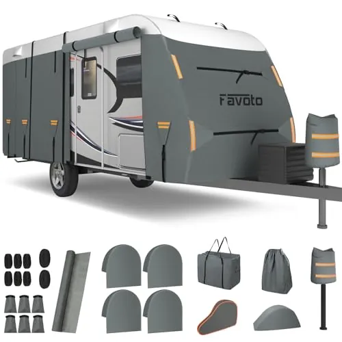 Favoto Funda Caravana Impermeable Transpirable - Lona para Caravana Cubierta Protectora 420D Oxford Cortaviento Transpirable Antipolvo Protección UV Verano Invierno 610x220x250cm