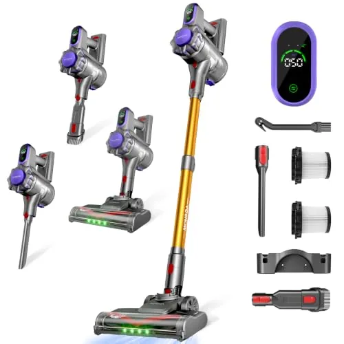 MONSGA Escoba Aspiradora sin Cable 45KPa/50Min,Aspirador con LED Display