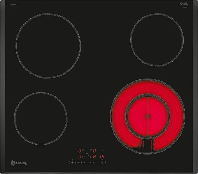 Balay - Placa vitrocerámica, 60 cm, Programación de tiempo, Negro, sin marco inoxidable, 3EB721LR