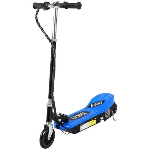 HOMCOM Patinete Eléctrico Plegable para Adolescentes 78x37x87-95cm Azul | Velocidad de 10 km/h, Manillar Ajustable en Altura, Frenos, Carga Máx. 50 kg