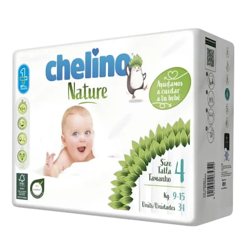 Chelino Nature Pañal Infantil Talla 4 (9-15 kg), 204 Pañales