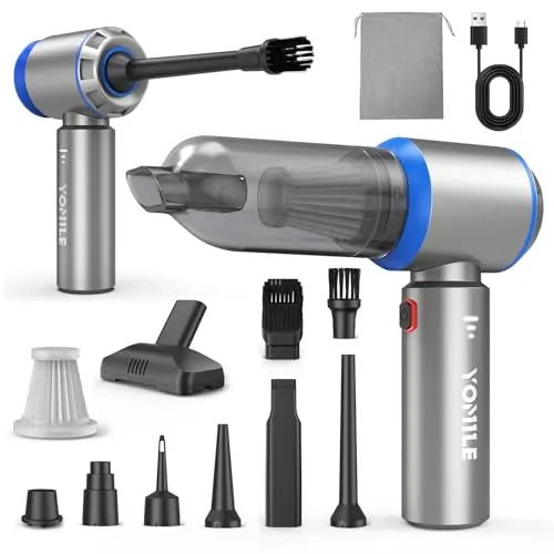 Yomile Aspirador de Mano, 25000Pa/120W Mini Aspirador Recargable, Aspiradoras de Mano con Motor sin Escobillas de 210.000 RPM, Aspirador sin Cable para Coche, para Uso en la Oficina, el hogar