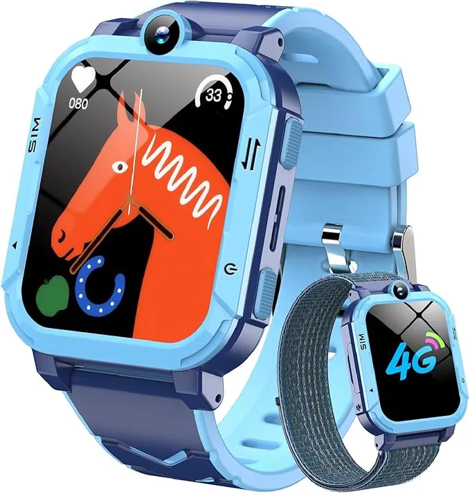 Blackview Reloj Inteligente Niño 4G, Videollamadas, Chat de Voz, 1.83” Smartwatch Niños con GPS Posición, SOS Llamar, Modo Escuela, Despertador, Podómetro, Calculadora, Batería Grande de 800 mAh, Azul