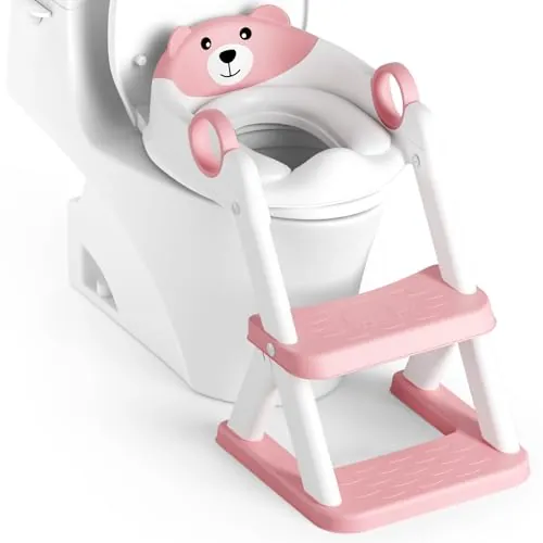 Rabb 1st Adaptador WC Niños, Plegable Portatil Infantil Asiento Inodoro, Inodoro de Entrenamiento 2 en 1 para Niños, Cojín Antideslizante y Antisalpicaduras, Taburete de Escalera