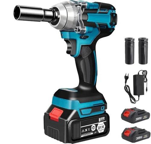 Purova Llave de impacto con batería de 550 N.m, 21V Pistola de Impacto Bateria, Llave Impacto de 1/2" Cuadrada, Taladro de Impacto Eléctrico, para Reparación de Automóviles (con 2 Batería de 3,0 Ah)