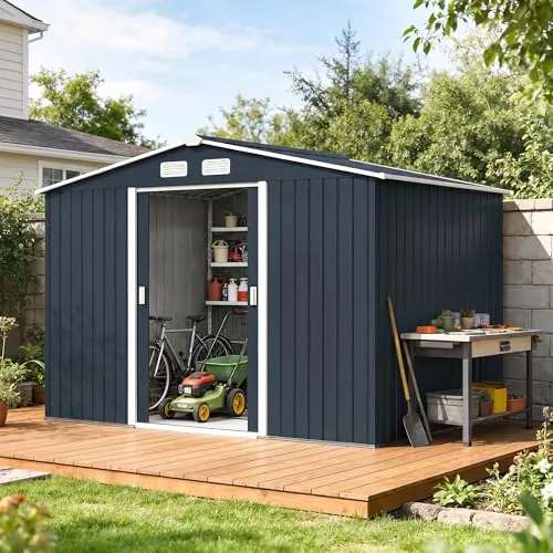 Outsunny Caseta de Jardín Exterior 4,9 m² 277x195x192 cm Gris Oscuro