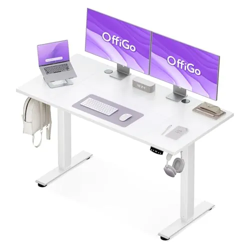 OffiGo Escritorio Elevable, Mesa Elevable Escritorio 140 cm, Escritorio Ergonómico con Función de Memoria, Standing Desk, Moderno Mesa Ordenador para el Hogar y la Oficina, Blanco