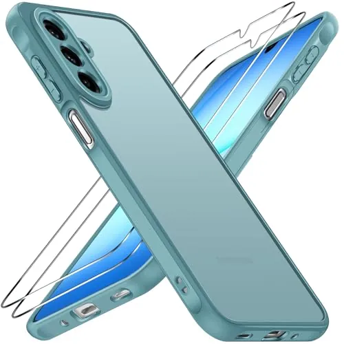 ivoler Funda Mate Turquesa para Samsung Galaxy A18 / A17 4G / 5G con 2 Piezas Cristal Templado, Protección Militar Carcasa Protectora Antigolpes Trasera Translúcida Antiarañazos Bumper Case