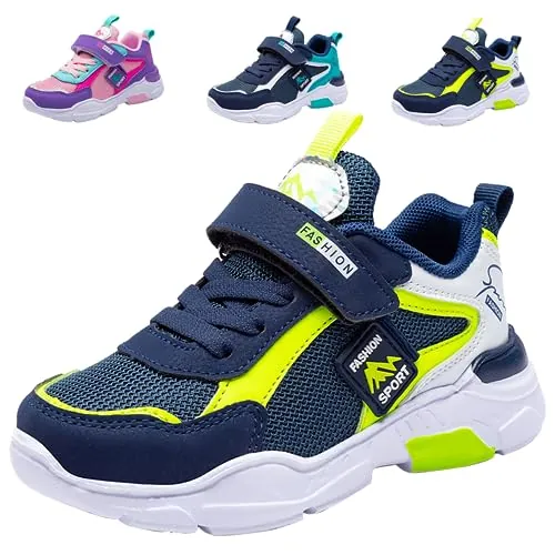 Zapatos de Walking Niñas 34 Zapatillas de Niños Tenis de Correr Niño Ligeras Deportivas Shoes de Running Niña Transpirable Sneakers Baloncesto Calzado Deportivo Azul Verde