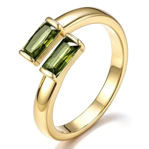 Bestyle Ajustable Anillo mujer con Dos Circonitas Cuadradas Oro 14k Para Compromisos, Aniversarios, Bodas Parejas y Romántico Amor Joyería Regalo