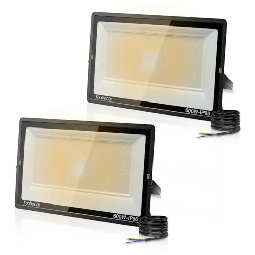 toobettp 2 Pezzi 600W Foco LED Exterior, 60000LM Focos Led un Alto Brillo de 3500K Blanco Cálido, IP66 Impermeable Aplique Pared para Garaje Jardín Patio Parque