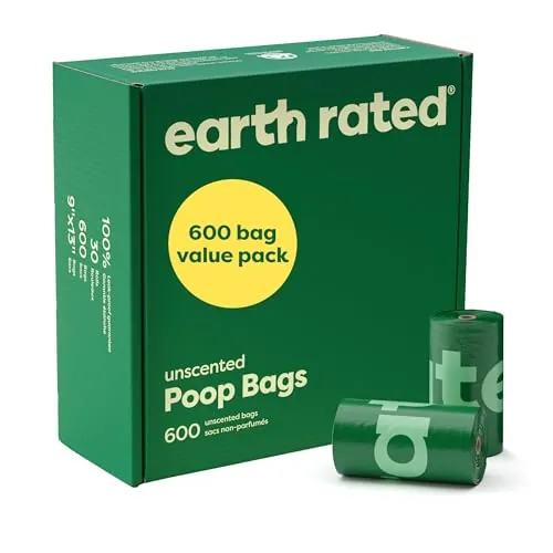 Earth Rated Bolsas para heces de perro, para mascotas a prueba de fugas y extragruesas, aptas para perros de cualquier tamaño, Rollos de recarga, sin aroma, 600 unidades