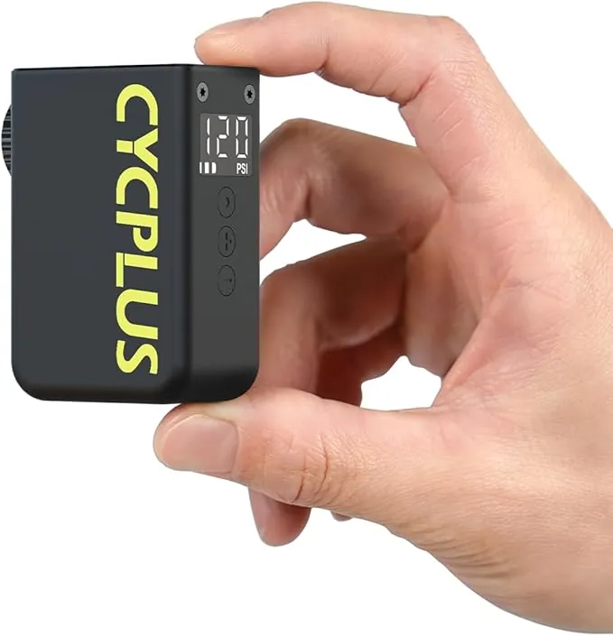 CYCPLUS Mini Bomba para Bicicleta con Manómetro, Bomba Eléctrica Compacta 120 PSI, Parada Automática, Válvulas Presta y Schrader para Bicicletas Eléctricas, MTB y de Carretera AS2 Ultra (87g)