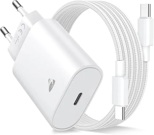 Aioneus Cargador iPhone Carga Rapida 20W Cargador USB C, PD 3.0 USBC Enchufe Adaptador Tipo C Carregador Cabezal para iPhone 17 16 15 Pro MAX Air Plus, iPad Pro/iPad Air, Samsung Charger con 2M Cable