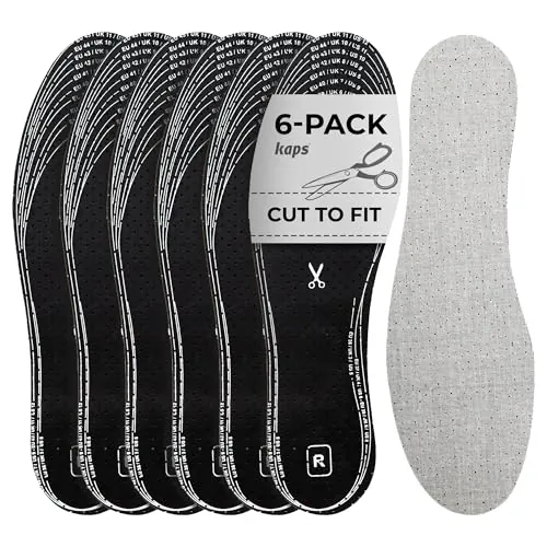 Kaps Paquete de 6 Pares de Plantillas para Calzado, Anti-Olor con Olor a Carbón Vegetal, Insertos para Zapatos, Odour Stop, Corte a Su Medida