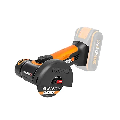 WORX WX801.9 mini amoladora 20V chopper, 19.500 r.p.m, ultraligera 840g, para metal, plástico y reparaciones en taller y obra, para espacios reducidos, sin batería ni cargador