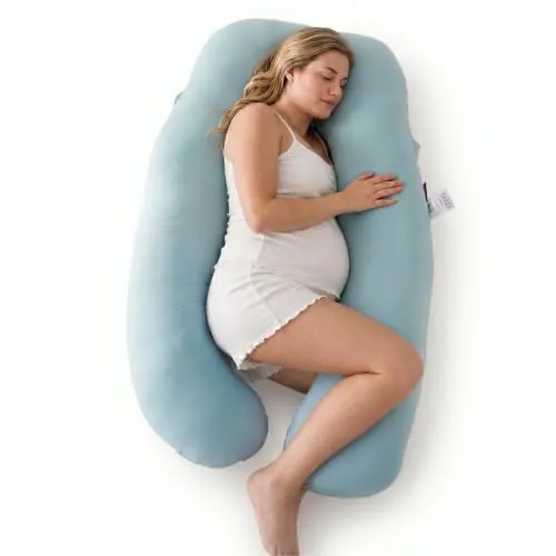 momcozy Almohada Embarazada U 130 cm – Espuma Viscoelástica y Terciopelo Cristal