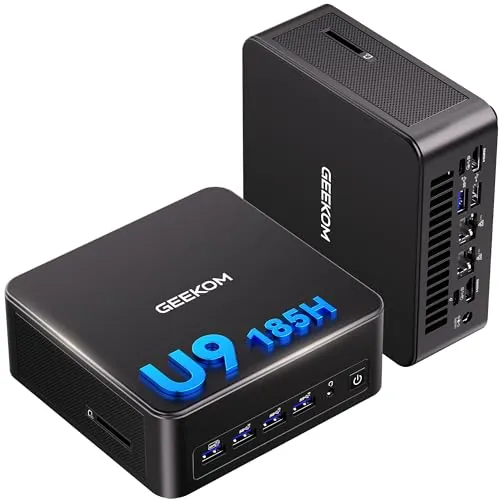 GEEKOM IT13 MAX AI Mini PC con Intel Core Ultra 9 185H, Gráficos Intel ARC, Barebone (sin RAM ni SSD) – [3 Años de Garantía] Doble LAN 2.5G, 2× USB4 (20 Gbps), Wi-Fi 7, Bluetooth 5.4, 8K