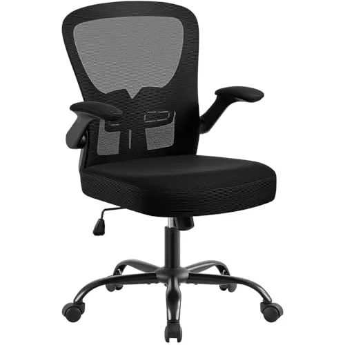 Yaheetech Silla Oficina con Reposabrazo Regulable Silla con Ruedas Negra