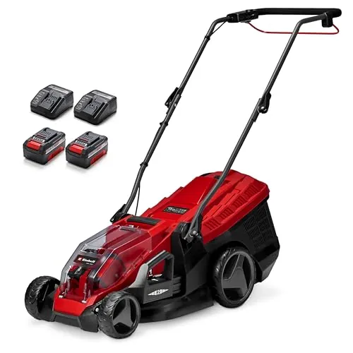 Einhell Cortacésped a batería GE-CM 36/36 Li Kit Power X-Change (36V, 36cm ancho de corte, hasta 400 m², Brushless, 40L bolsa recolectora, 25-75 mm altura de corte, con 2x4,0 Ah batería y 2x cargador)