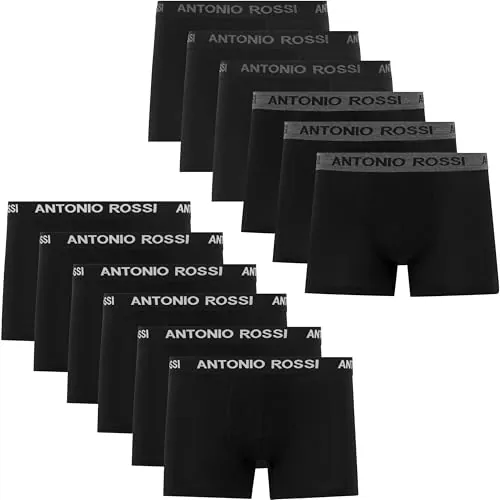 ANTONIO ROSSI paquete de 12 boxers ajustados para hombre - Calzoncillos tipo bóxer para hombre con cintura elástica