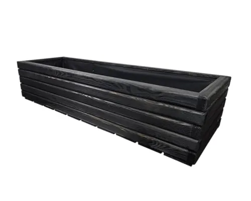 HolzGarden Jardinera de Madera con Fieltro 118x30x40 cm Madera Maciza Impregnada Color Ebano Macetero Exterior para Jardín Balcón y Terraza Resistente a la Intemperie 95L Macetas Decorativa