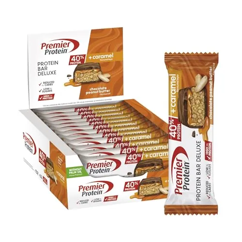 Premier Protein Bar Deluxe Chocolate Peanut Butter 12x50g - High Protein Low Sugar + Kohlenhydratreduziert + Palmölfrei