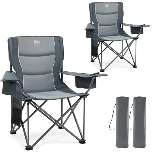 TIMBER RIDGE 2Pcs Silla Camping Plegable 200kg Acolchada Ancho Asiento 63cm con Portavasos Bolsa Térmica para Playa Jardín Pesca Balcón Acampar