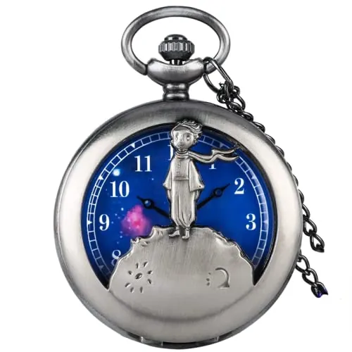 WRVCSS Vintage Bronce Principito Reloj de Bolsillo Cadena Cuarzo Reloj cinturón Cadena Collar Colgante Regalo niños niñas
