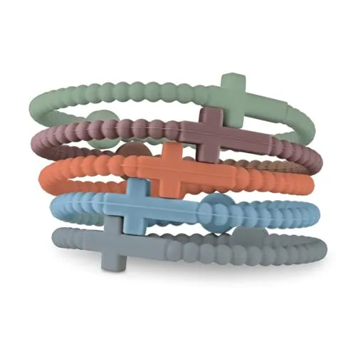HALUKAKAH 5 Pulseras con Cruz de Jesús para Niños, Adolescentes - ¡Comparte La Fe! | Vínculo Familiar, Regalos Católicos, Pulseras de Equipo | Silicona Ecológica, Diseño USA | Saturno | Talla S 17cm