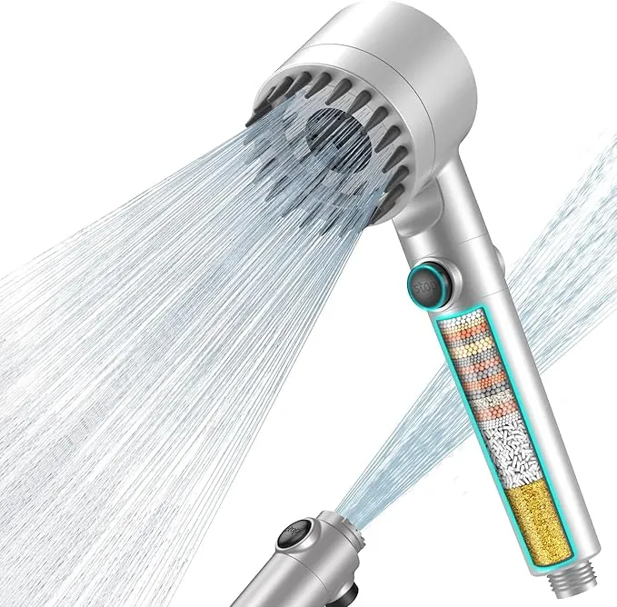 MEKO Alcachofa de Ducha con Filtro de 15 Pasos, Alcachofa Ducha Antical con Manguera de 1.5M, Filtro Ducha 3 +1 Modos de Rociado Cabezal de Ducha de Alta Presión - Plateado