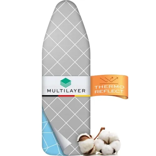 Timbley Turbo Funda Tabla Planchar 120x40 – Refleja Calor para Planchar rápido – Montaje fácil con elástico – 2X Acolchado cómodo | Talla M