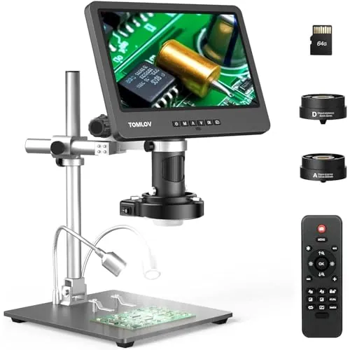 TOMLOV DM602 Pro Microscopio de 3 Lentes para Monedas, PCB y Biología